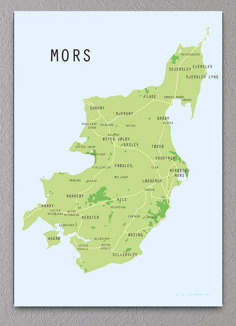 surfing forhandler Barry MORS KORT PLAKAT - Grafisk plakat med landkort over Mors