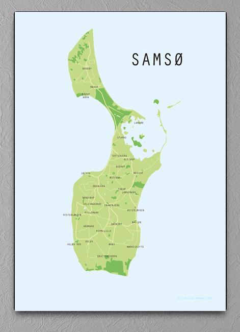 Samsø Kort Over øEn SAMSØ PLAKAT   Grafisk plakat med landkort over Samsø Samsø Kort Over øEn