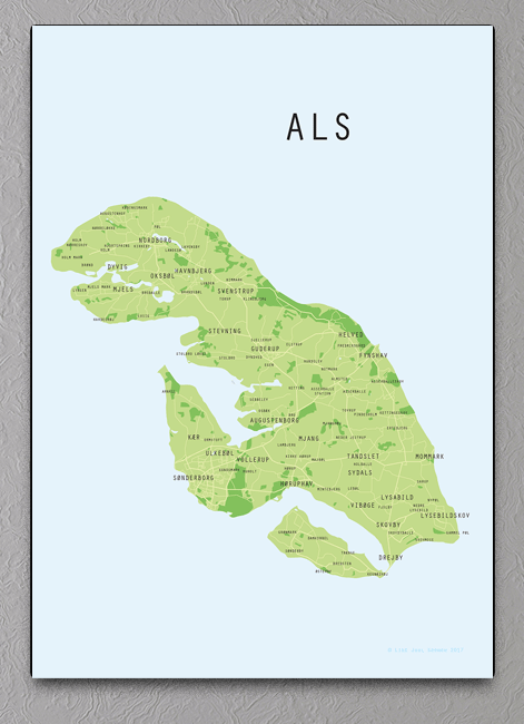 Sada Skuffelse cache ALS PLAKAT - Grafisk plakat med landkort over øen Als